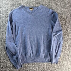 Mantovani Studio Sweater Mens Large Blue Cashmere V Neck Knit Pullover Italy